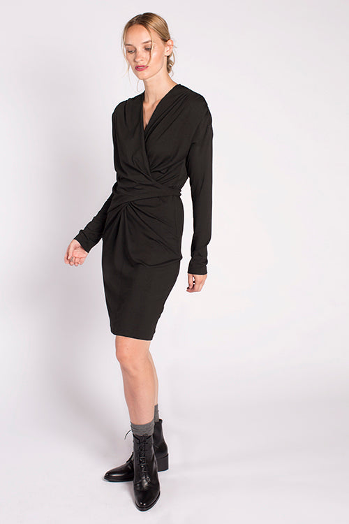 【LOULOUSEOUL】Layered Wrap Dress (Charcoal) Dress - LOULOUSEOUL